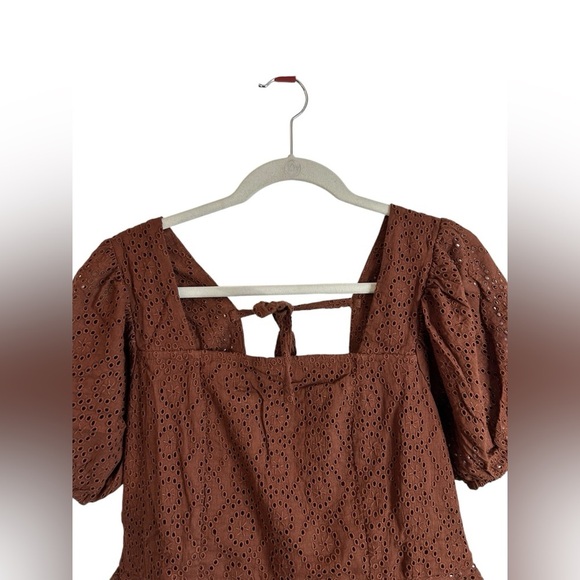 Band of the Free Brown Palmer Eyelet Boho Peplum Stretch Top Womens Sz Large NWT - Picture 7 of 13